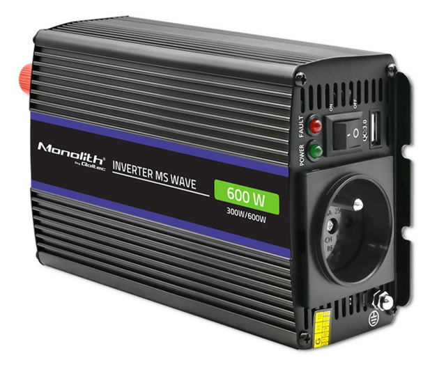 Qoltec Przetwornica napięcia 600 MS Wave | 12V na 230V | 300/600W | - 1190371 - zdjęcie 2